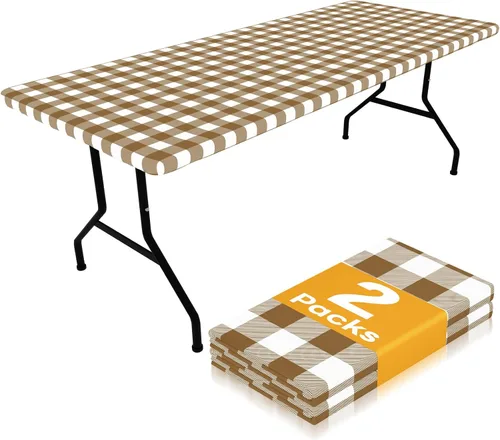 Miniatura 33 de Smiry Mantel de Mesa de Picnic Paquete de 2, Manteles Ajustables Elásticos Impermeables para Mesas Rectangulares de 18 x 72 pulgadas, Mantel