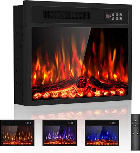 BREEZEHEAT Chimenea eléctrica de 23 pulgadas, empotrada y montada en la pared, calentador de 750/1500 W con control de temperatura, opciones de