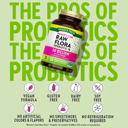 Miniatura 4 de Raw Flora Probióticos para mujeres 50 mil millones de UFC 33 cápsulas con arándano y D-manosa Suplemento vegano, sin OMG y sin gluten