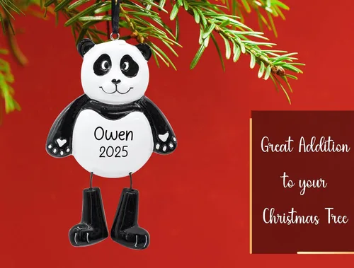 Miniatura 5 de Adorno de Navidad personalizado de oso panda 2026 – Personalización gratuita Animal sonriente con patas colgantes para árbol de Navidad Recuerdo