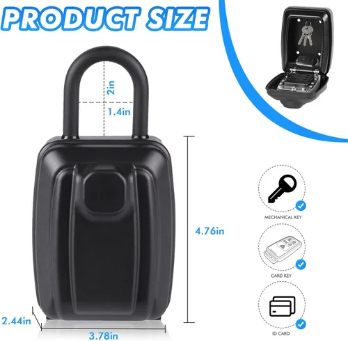Miniatura 2 de Caja de Seguridad para Llaves, Caja de Almacenamiento de Llaves de Gran Capacidad con Anillo para Colgar, Combinación de Teclado de 12 Dígitos