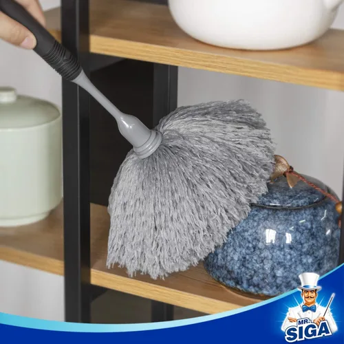 Miniatura 6 de MR.SIGA Plumero de microfibra delicado, mango cómodo antideslizante, cabezal de plumero lavable desmontable, gris y negro