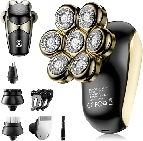 Miniatura 14 de SHPAVVER Afeitadoras de cabeza para hombres calvos: maquinilla de afeitar eléctrica 5 en 1 - Kit de aseo de afeitar impermeable IPX7 para hombres