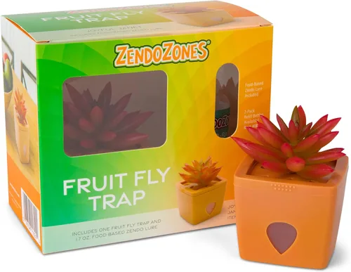Miniatura 4 de ZendoZones - Trampa para moscas de frutas suculentas, diseño verde oscuro con base de terracota, control ecológico para moscas de la fruta