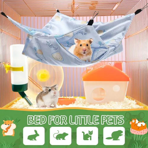 Miniatura 7 de Nuogo Hamaca de rata de 4 piezas para jaula de animales pequeños, hamacas de hurón colgantes para ratas, accesorios de cama de hurón de doble capa