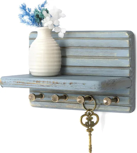 Miniatura 7 de Rebee Vision Soporte de pared de madera de acacia para decoración del hogar, mini llavero de 7 pulgadas para pared con 4 ganchos resistentes
