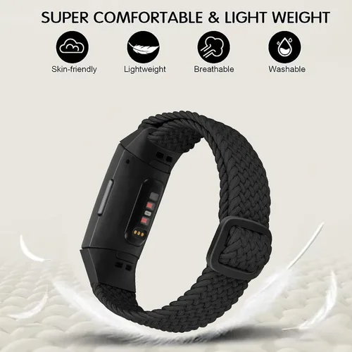 Miniatura 3 de Correas elásticas trenzadas ajustables compatibles con Fitbit Charge 3 y Fitbit Charge 4 bandas para hombres y mujeres, correas deportivas de tela