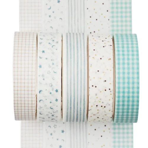 Juego de 5 rollos de cinta washi creativa básica delgada cintas decorativas para artes, manualidades, diarios, planificadores, álbumes de recortes,