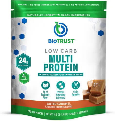 Miniatura 12 de BioTrust Proteína en polvo baja en carbohidratos, deliciosa mezcla de suero y caseína de vacas alimentadas con pasto, sin OMG, sin gluten (chocolate)