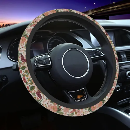 Funda para volante de automóvil con flores burdeos para mujeres y hombres, protector antideslizante para volante, universal de 14 a 15 pulgadas,