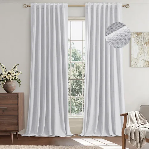 Miniatura 18 de EMEMA - Cortinas opacas de lino color beige, 72 pulgadas de largo, 2 paneles para dormitorio o sala de estar, con aislamiento térmico, 100%