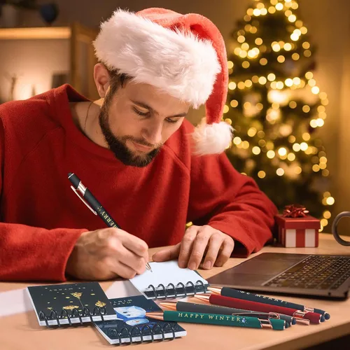 Miniatura 5 de Qeeenar 48 piezas de recuerdos de fiesta de Navidad, 24 mini bloc de notas en espiral de Navidad y 24 bolígrafos retráctiles de Papá Noel