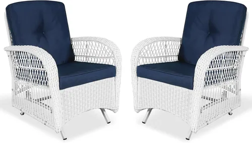 Miniatura 38 de VIVIJASON Silla mecedora de mimbre para exteriores, 2 piezas, sillas mecedoras de ratán para patio con cojines y marco de acero, muebles de mimbre