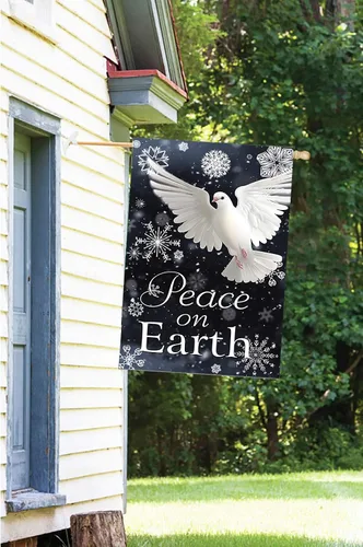 Miniatura 6 de Peace on Earth Paloma decorativa con copos de nieve para casa de invierno, bandera de 28 x 40 pulgadas