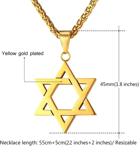 Miniatura 84 de U7 - Collar con Estrella de David para hombres y mujeres, dije hexagonal de acero inoxidable con cruz/piedra de rubí/collares clásicos judíos
