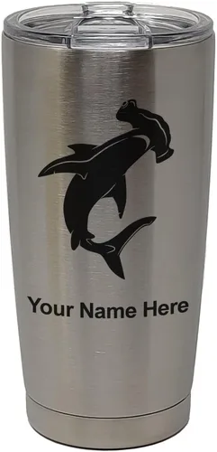 Miniatura 33 de LaserGram Vaso aislado al vacío de 20 onzas, tiburón martillo, grabado personalizado incluido (negro)