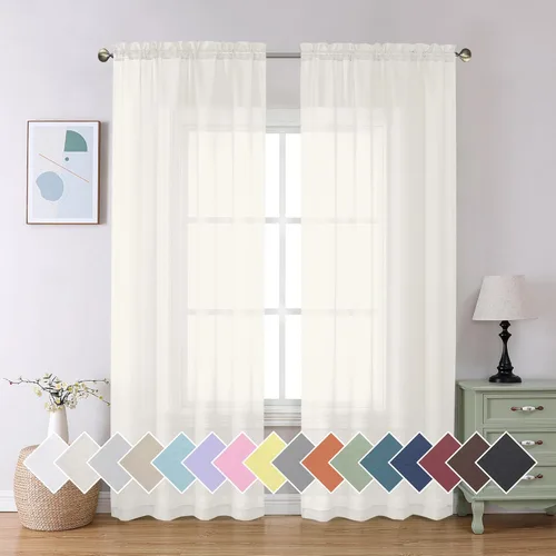 Miniatura 130 de Aiyufeng 2 paneles de cenefa transparente negra de 14 pulgadas de largo, cortinas cortas negras transparentes para dormitorio, cortinas de cocina