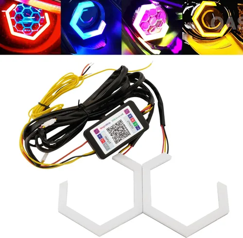 Miniatura 10 de Qasim Hexagon Ojos de Ángel 70MM RGB APP Control Anillos de Halo Luz de Retroceso para Coche Moto Accesorios de Decoración DRL Luz de Conducción