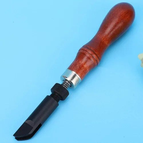Miniatura 4 de GLOGLOW Herramienta de ranurado en forma de V de cuero, tipo Groover de procesamiento de cuero tipo V mango de madera para artesanía de cuero