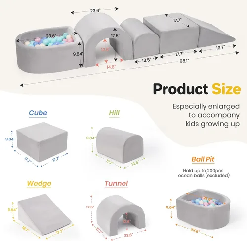 Miniatura 6 de Rinnebbit Bloques de escalada de espuma para niños pequeños, juego de 5 piezas para escalar túneles y gatear, juego de actividades en interiores