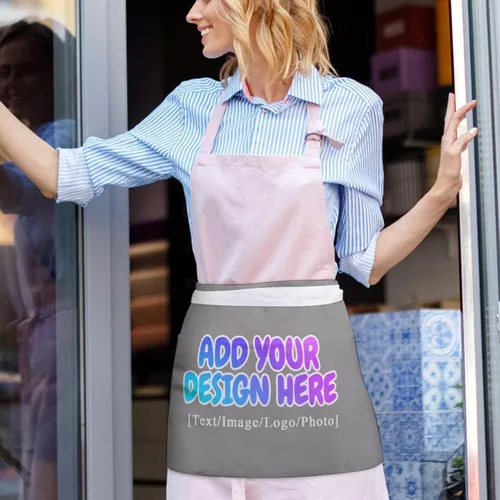 Miniatura 289 de AXKEUDO Delantal personalizado con bolsillos, delantales de cintura para camarera para cocinar en casa, restaurante, servir trabajo