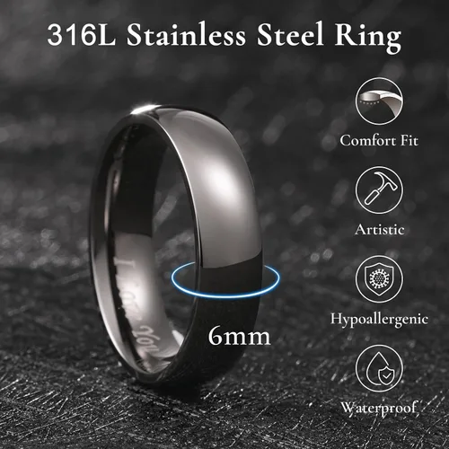 Miniatura 27 de King Will Alianza de boda de acero inoxidable 316L para hombres y mujeres, anillo de boda de 0.31 a 0.315 pulgadas de ancho, chapado en negro