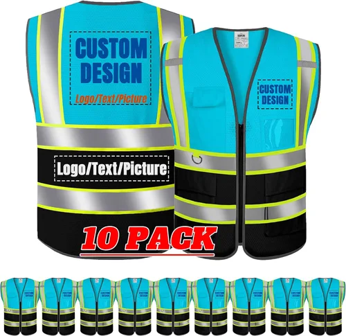 Miniatura 32 de BeautyWill Chaleco de seguridad con logotipo personalizado Class2 Chaleco reflectante de alta visibilidad con bolsillos y cremallera chaleco