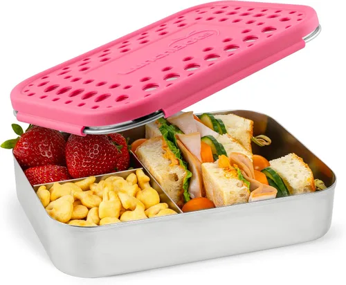 Miniatura 13 de Contenedor de comida con 3 secciones LunchBots Bento Trio, grandes, para niños y adultos., Puntos verdes