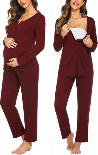 Ekouaer Conjunto de pijama de maternidad para lactancia materna, pijamas de manga larga para lactancia materna, conjunto de ropa de dormir para