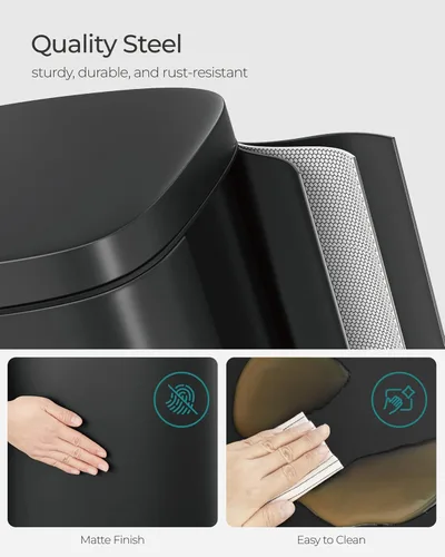Miniatura 4 de SONGMICS Bote de basura con tapa, cubo de basura de 8 galones, cubo de basura pequeño de acero inoxidable con pedal escalonado y cubo interior, Negro