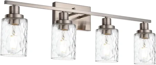 Miniatura 12 de MELUCEE Iluminación de pared interior 2 luces mate negra con vidrio martillado transparente, lámpara de pared moderna para tocador de baño
