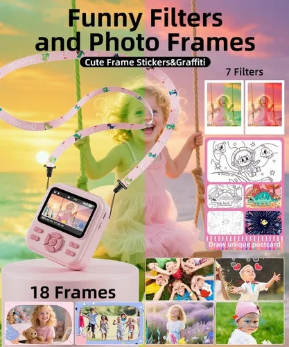 Miniatura 4 de Cámara de impresión instantánea para niños y niñas, cámaras HD de 48 MP con video de 1080P, papel de impresión, tarjeta de 32 GB, cepillo, regalos