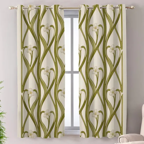 Miniatura 61 de Shrahala Art Nouveau Floral Pattern Blackout Curtain Tiers, Delicate Vine and Flower Design Kitchen Valance Light Blocking Tier Drapes with Rod