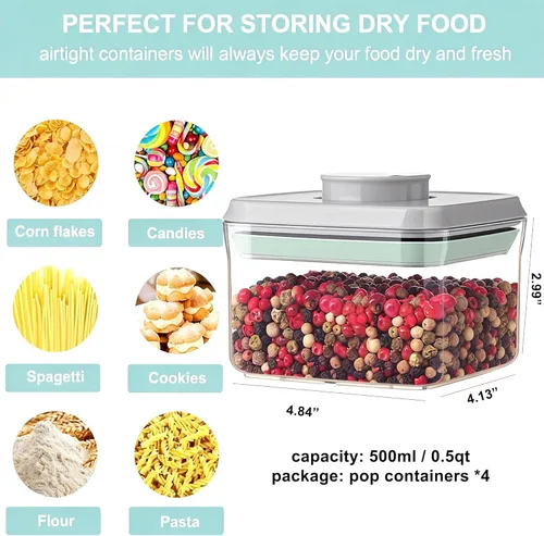 Miniatura 2 de Recipiente hermético de almacenamiento de alimentos con tapas, sin BPA para espagueti, cereales, harina, arroz, organizador de cocina