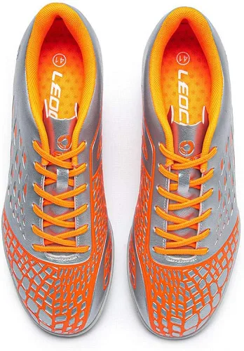 Miniatura 5 de LEOCI Zapatos de fútbol Suela de césped para hombres y mujeres y niños zapatos de goma en relieve duraderos para exteriores Plateadoanaranjado