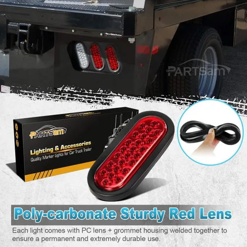 Miniatura 3 de Partsam 2 luces traseras LED ovaladas rojas de 6 pulgadas, 24 LED con ojales, ovaladas de 6 pulgadas, color rojo, luz de freno de goma de repuesto