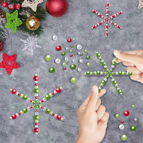 Miniatura 7 de Hotop 24 piezas de forma de alambre de copos de nieve de Navidad, copos de nieve de metal, cuentas de Navidad para bricolaje, dijes de cinta con 3