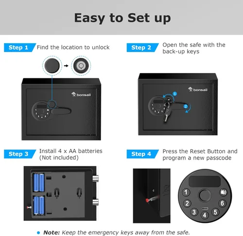 Miniatura 5 de Caja fuerte Bonsaii, caja de seguridad de 0.6 pies cúbicos con teclado electrónico, estante removible, para objetos de valor, joyas y documentos