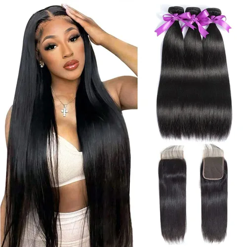 Miniatura 12 de 4 paquetes de cabello humano lacio brasileño de 14, 16, 18, 20 pulgadas, 100% sin procesar, virgen, lacio, paquetes de cabello humano