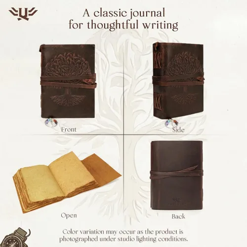 Miniatura 8 de Leather Journal for Women and Men, 200 Pages - 6"x8", Gifts for Women, Travel Diary, Women's Notebook - Tree Of Life 7 Chakra Bookmark, For Writing