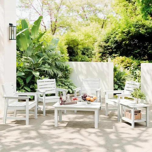 Miniatura 5 de Silla de patio resistente a la intemperie, sillas de patio al aire libre de madera de polietileno con asiento curvado ergonómico, sillas de comedor