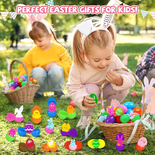 Miniatura 6 de 24 huevos de Pascua prellenados con juguetes esponjosos Mochi, huevos de plástico rellenos de Mochi Squishies para los sufrimientos de la cesta