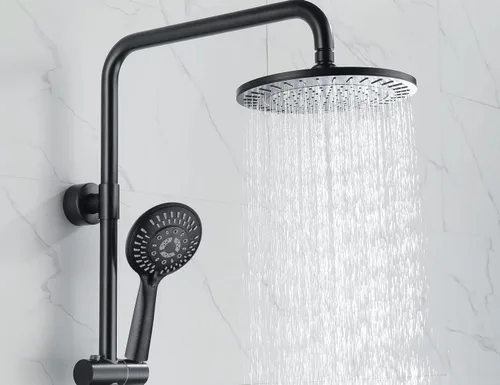 Miniatura 8 de BRIGHT SHOWERS Sistema de ducha, cabezal de ducha tipo lluvia de 9 pulgadas con ducha de mano de 5 funciones, combo de ducha doble con soporte