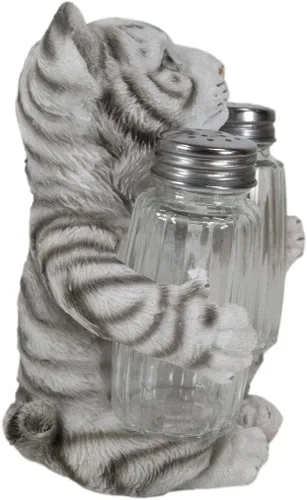 Miniatura 4 de Ebros Gift Selva tropical selva tropical Albino Blanco Bengala Tiger Cub Hugging Salero y Pimentero Estatua Depredador Tigres del Bosque Gatos