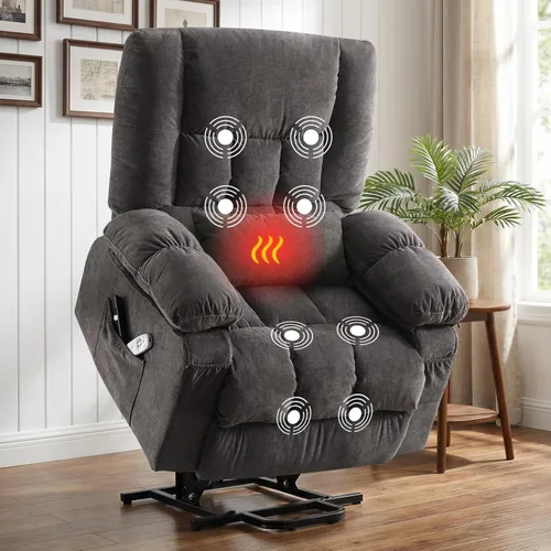 BOSMILLER Silla reclinable eléctrica con masaje y calor para ancianos, silla elevadora eléctrica con carga USB y bolsillos laterales, adecuada para