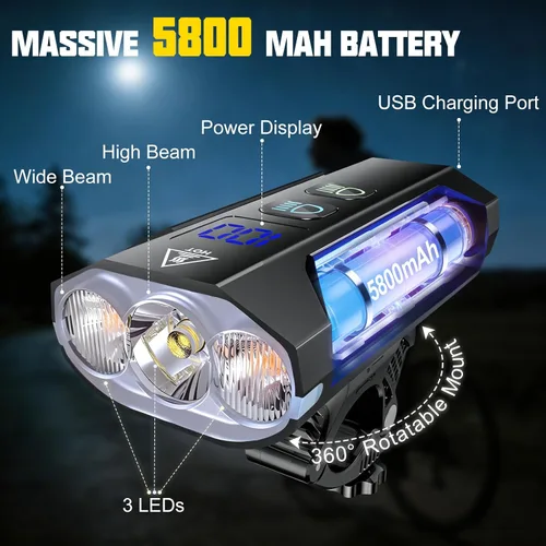 Miniatura 4 de Luces de bicicleta para montar por la noche, 8000 lúmenes, luz trasera súper brillante para bicicleta, luz de bicicleta recargable de 5800 mAh