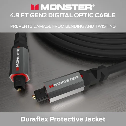 Miniatura 6 de Monster Gen2 Essentials - Cable de audio óptico digital (Toslink, SPDIF), cable de fibra óptica para TV, barra de sonido y sistema de cine en casa