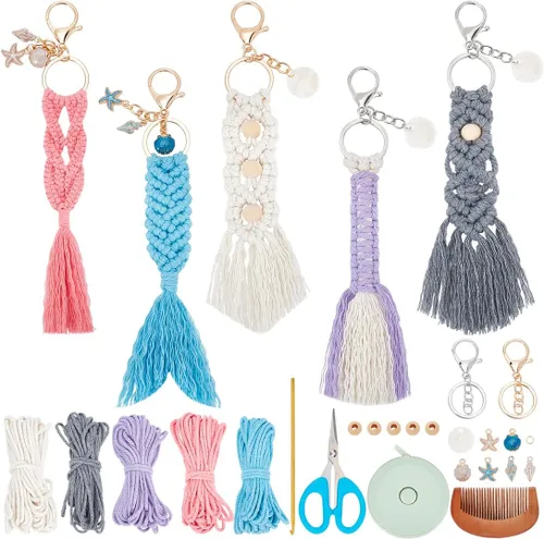 Miniatura 8 de INFUNLY Juego de 4 kits DIY de copo de nieve de macramé Adornos de ornamento de macramé floral bohemio para Navidad Colgante de pared de copo