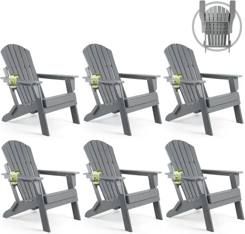 Miniatura 43 de FUNBERRY Juego de 6 sillas plegables Adirondack para todo tipo de clima, sillas para hogueras de polietileno de alta densidad con portavasos