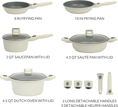 Miniatura 3 de Sur La Table Kitchen Essentials - Juego de utensilios de cocina de 13 piezas con mango desmontable, sin PFA, cerámica de alta calidad, Blanco